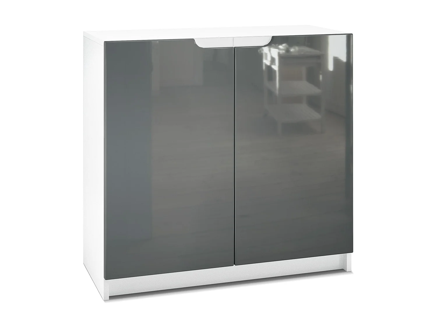 Cajonera Logan, Cómoda con 2 Puertas, blanco mate/gris de alto brillo (82 x 78 x 37 cm)