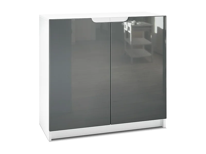 Cajonera Logan, Cómoda con 2 Puertas, blanco mate/gris de alto brillo (82 x 78 x 37 cm)
