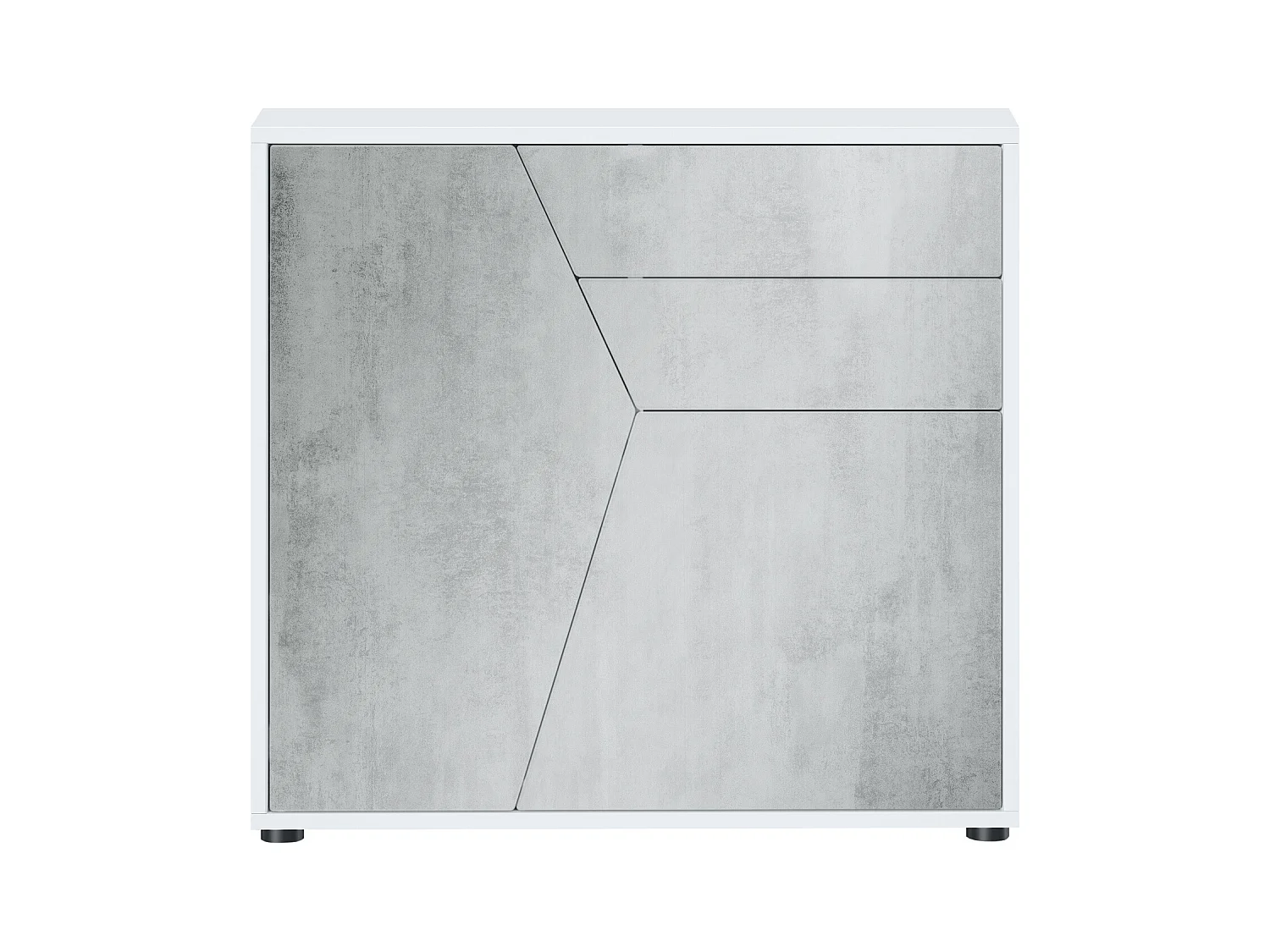 Buffet Benny, Commode avec 2 portes et 2 tiroirs, Blanc mat/Aspect Béton Oxyde (79 x 74 x 36 cm)