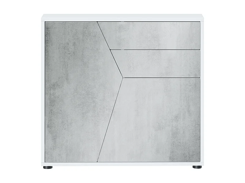 Buffet Benny, Commode avec 2 portes et 2 tiroirs, Blanc mat/Aspect Béton Oxyde (79 x 74 x 36 cm)