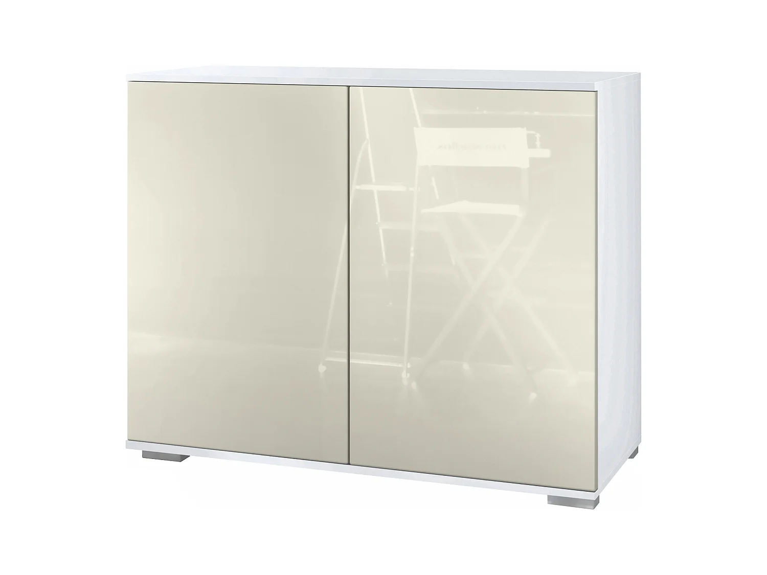 Aparador Skadu V3, Armario de Cocina Moderno con 2 Puertas Grandes blanco mate / crema de alto brillo (92,5 x 75.5 x 35)