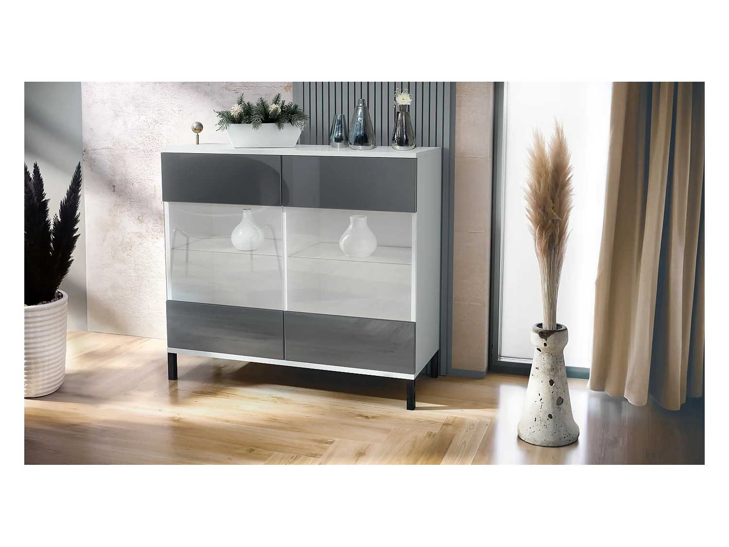 KOMMODE Bari Grau Hochglanz