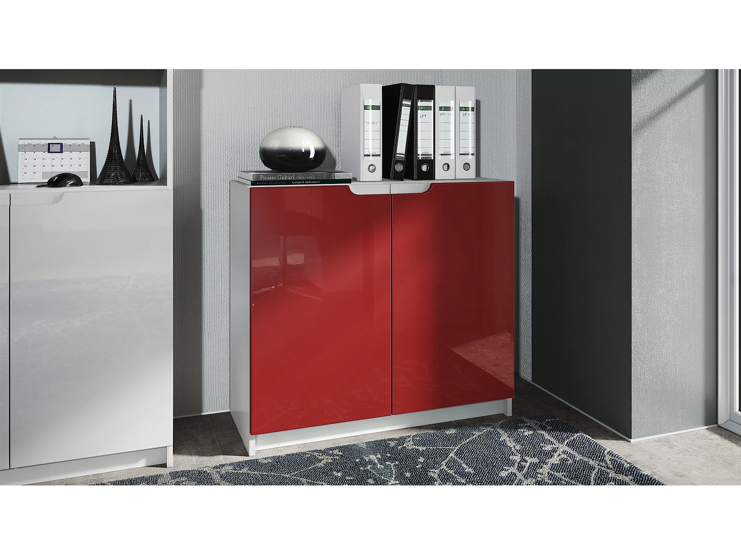 Madia Logan, mobile a 2 ante, bianco opaco/bordeaux lucido (82 x 78 x 37 cm)