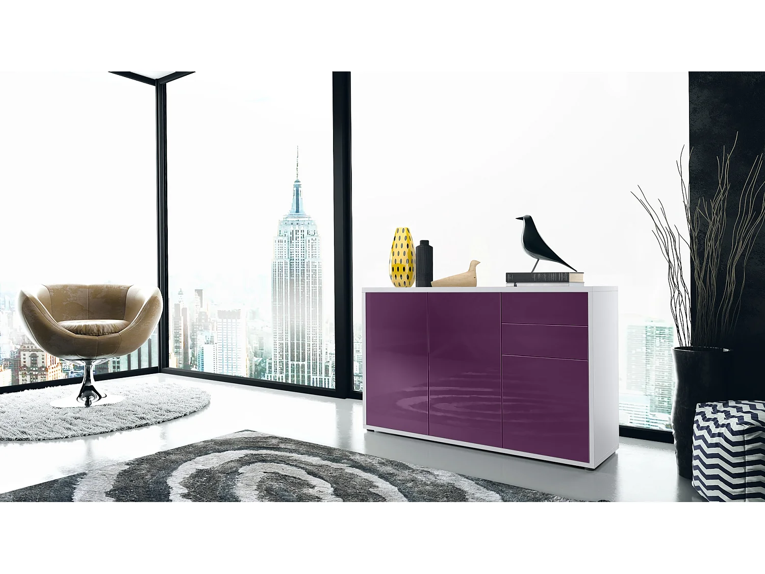 KOMMODE Ben Front in Brombeer Hochglanz