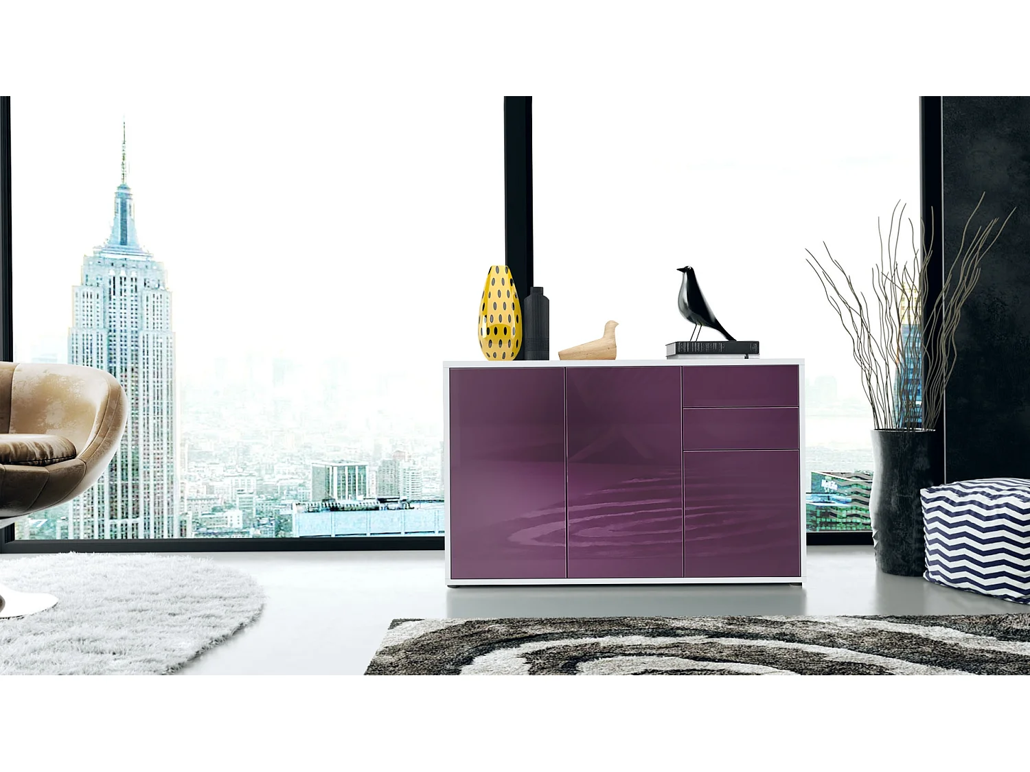 KOMMODE Ben Front in Brombeer Hochglanz