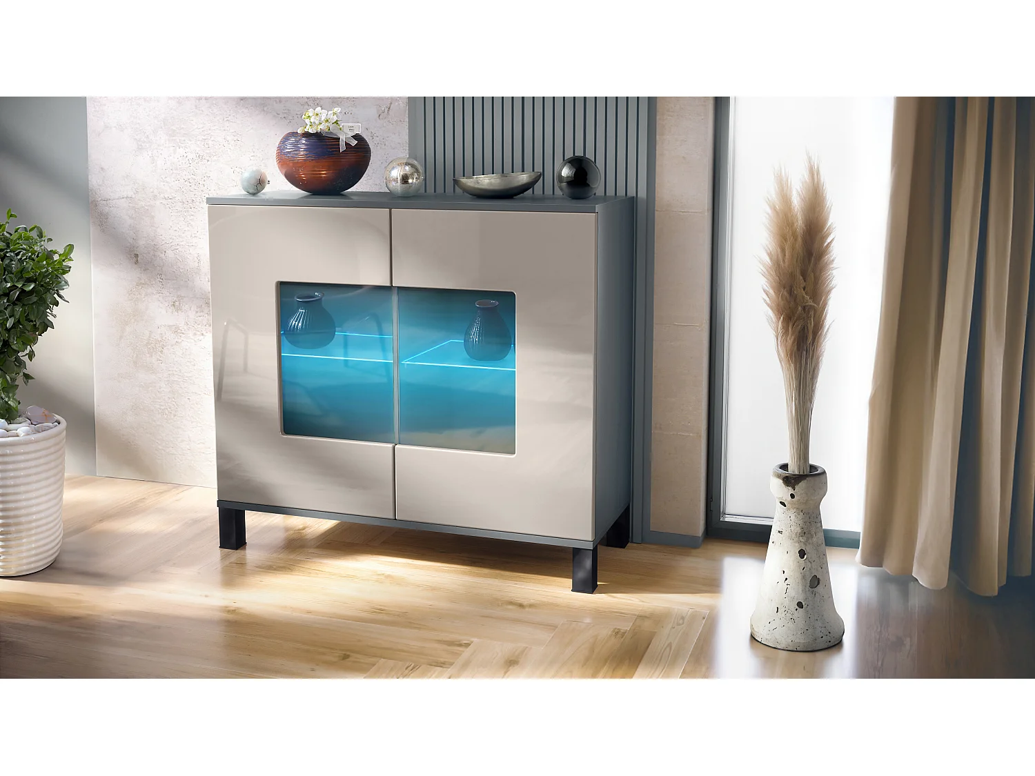 KOMMODE Grömitz Sandgrau Hochglanz