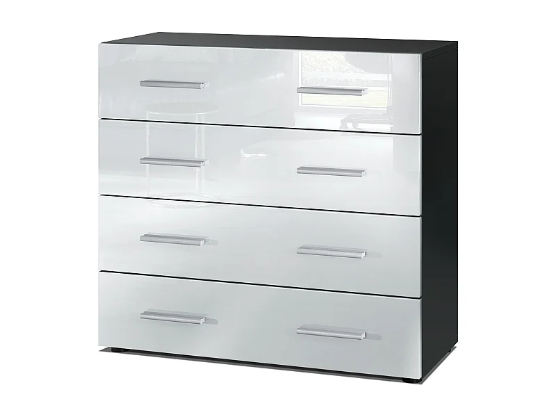 Buffet Pavos, Commode avec 4 tiroirs, noir mat/blanc haute brillance (76 x 72 x 35 cm)