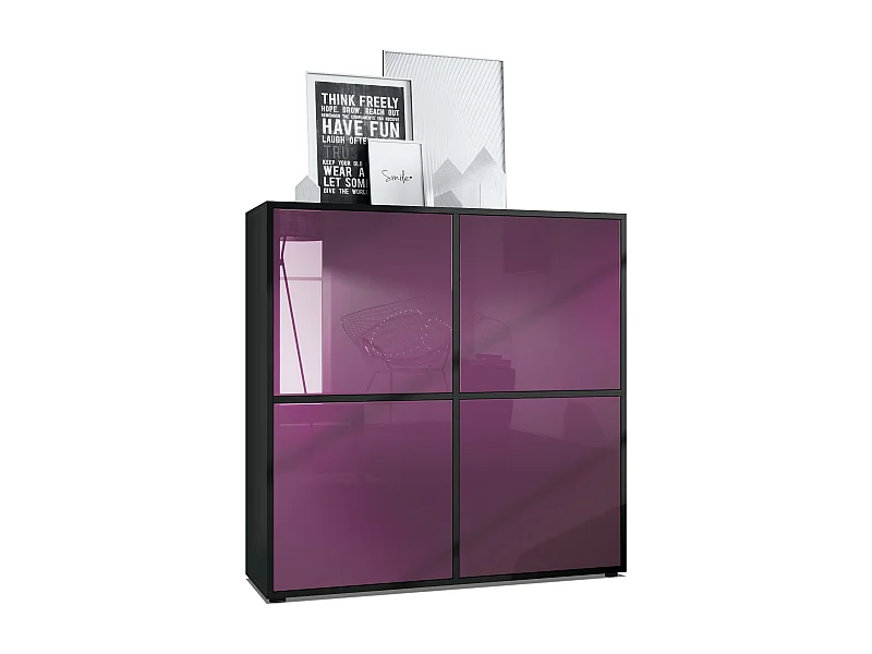 Highboard Cuba V2 Placard 104 x 105,5 x 35,5 cm Buffet à 8 compartiments, caisson en noir mat / façades en Mûre laqué haute brillance
