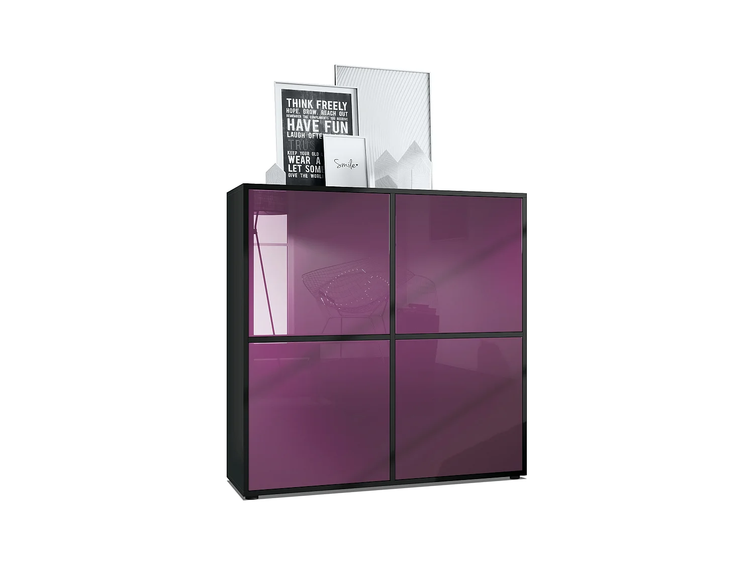 Aramario - Alacena Cuba V2 armario 104 x 105.5 x 35.5 cm armario - alacena con 8 compartimentos, cuerpo en negro mate frentes en Zarzamora alto brillo
