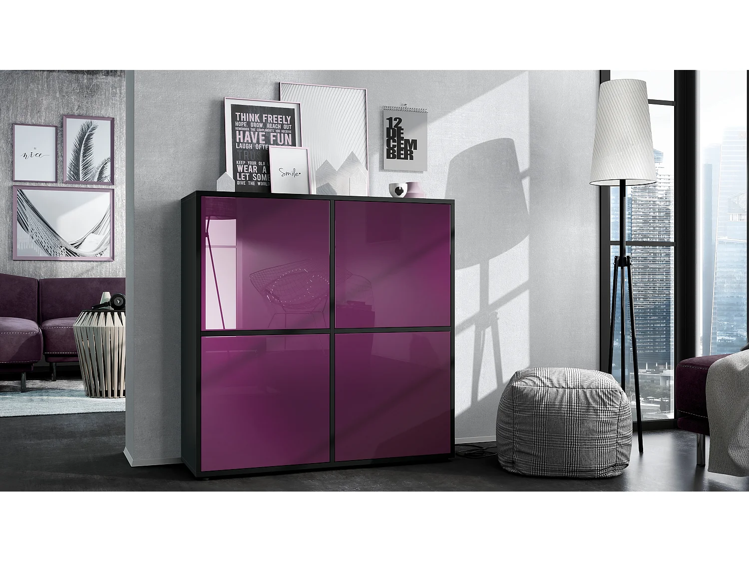 HIGHBOARD Cuba Türen in Brombeer Hochglanz