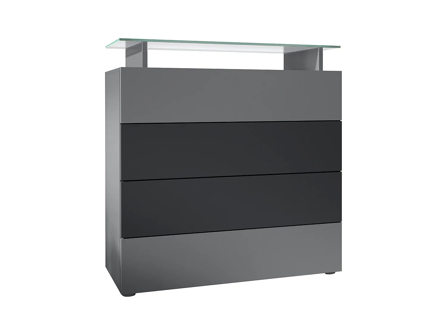 Vladon Cajonera Pavos V2, Cómoda con 4 Cajones y estante de cristal, antracita mate/negro mate (76 x 81 x 35 cm)