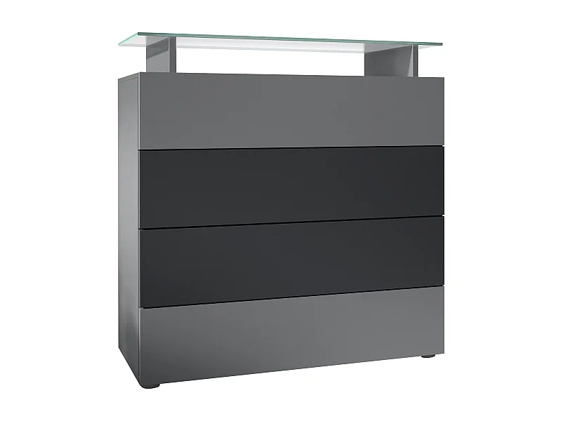 Buffet Pavos V2, Commode avec 4 tiroirs et mini-étagère en verre, anthracite mat/noir mat (76 x 81 x 35 cm)