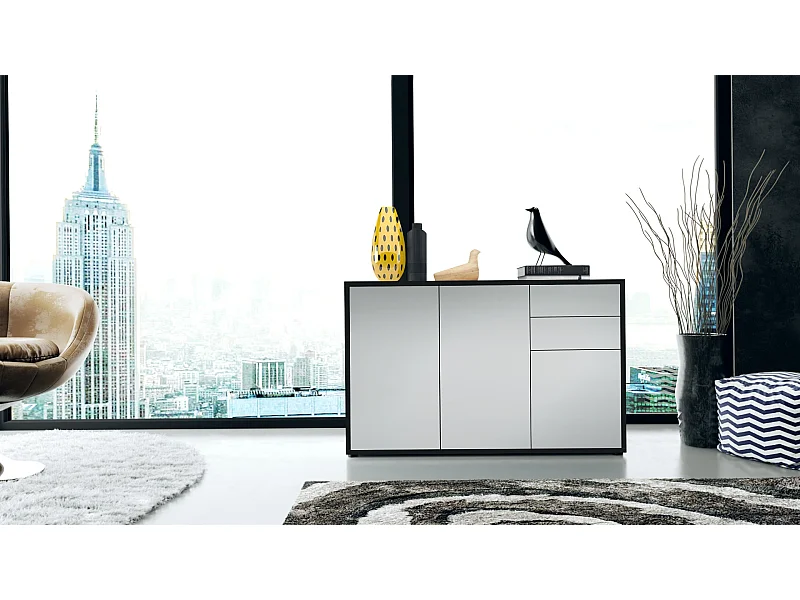 Madia  Ben V3, mobile con 3 ante e 2 cassetti, nero opaco/grigio chiaro satinato (117 x 74 x 36 cm)