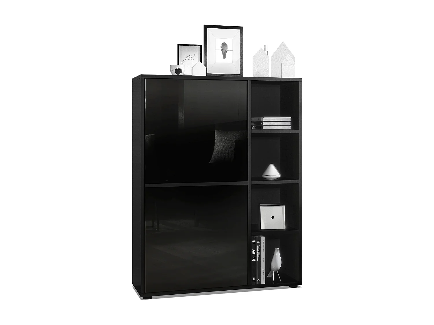 Credenza  Cuba 79 x 105,5 x 35,5 cm Credenza con 8 ripiani, struttura in nero opaco / ante in nero lucido