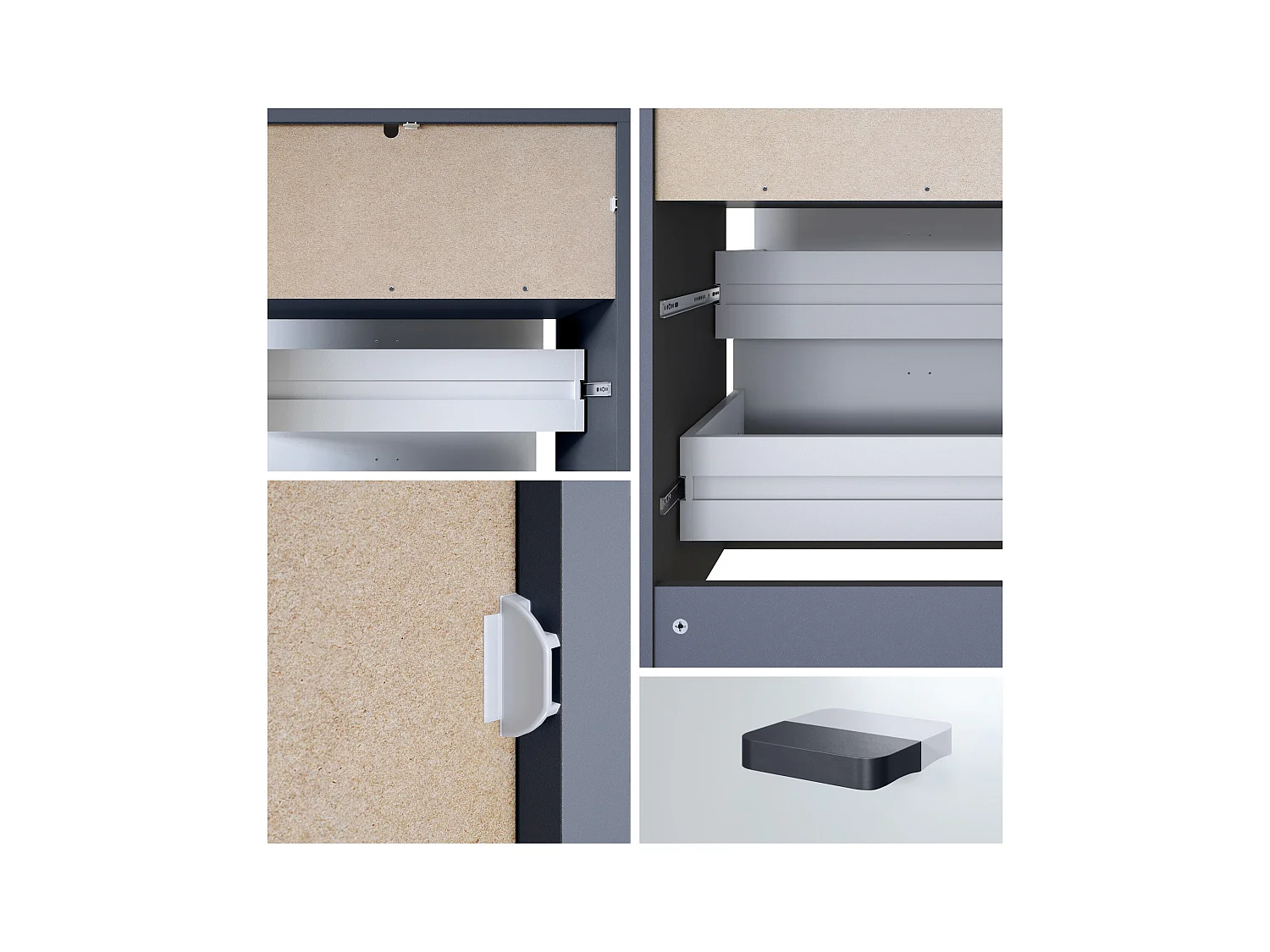 Buffet Pino V1, table de chevet avec 2 tiroirs & 1 compartiment ouvert, Anthracite mat/Gris haute brillance avec éclairage LED RVB (56 x 67,5 x 36 cm)