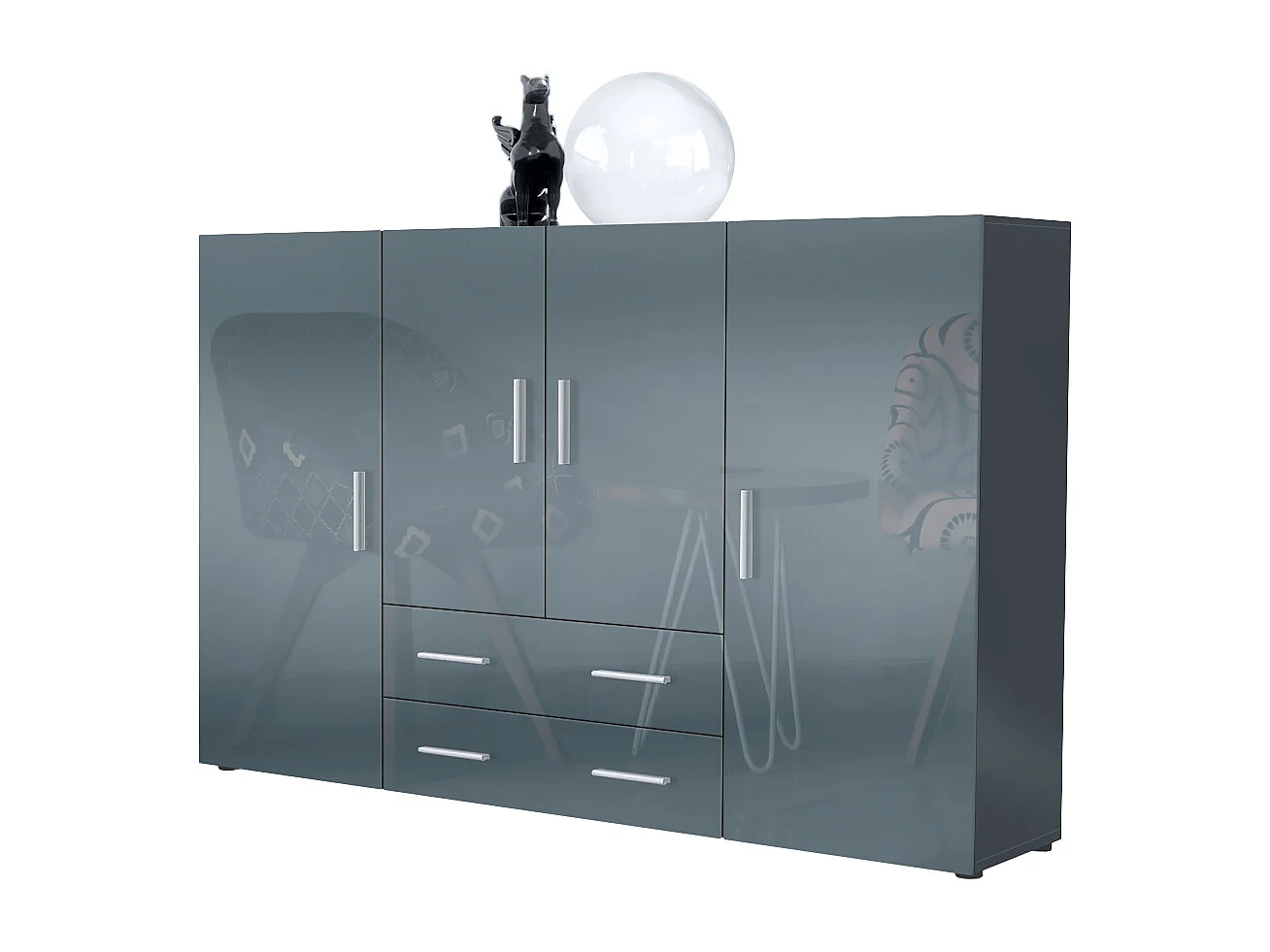 Highboard Nora Sideboard with 2 drawers and 4 doors with a total of 8 compartments behind, antracite opaco /grigio lucido (166.5 x 106.5 x 35 cm)