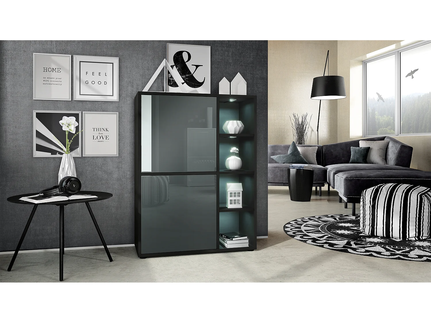 HIGHBOARD Cuba Türen in Grau Hochglanz