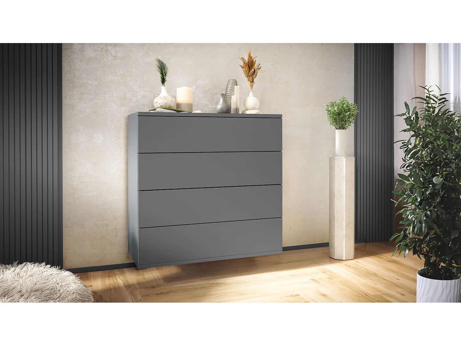 Cassettiera sospesa Pavos V3, Credenza con 4 cassetti antracite opaco /antracite opaco  (76 x 76 x 35 cm)