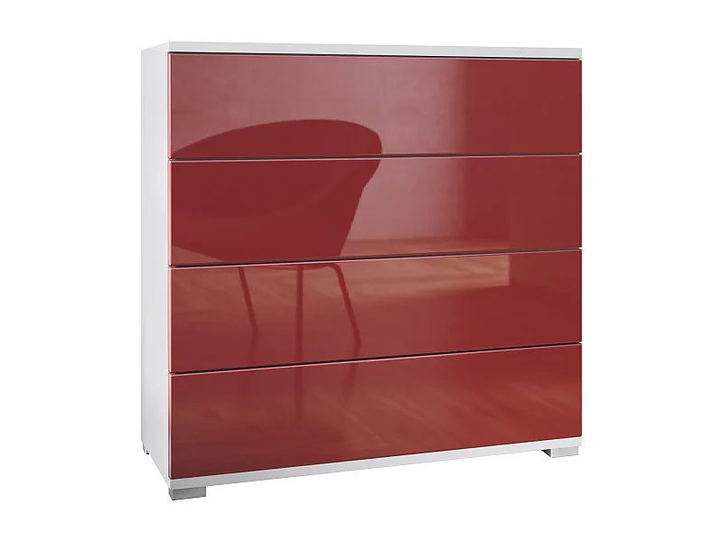 Vladon Cassettiera Pavos V3, Credenza con 4 cassetti bianco opaco/bordeaux lucido (76 x 76 x 35 cm)