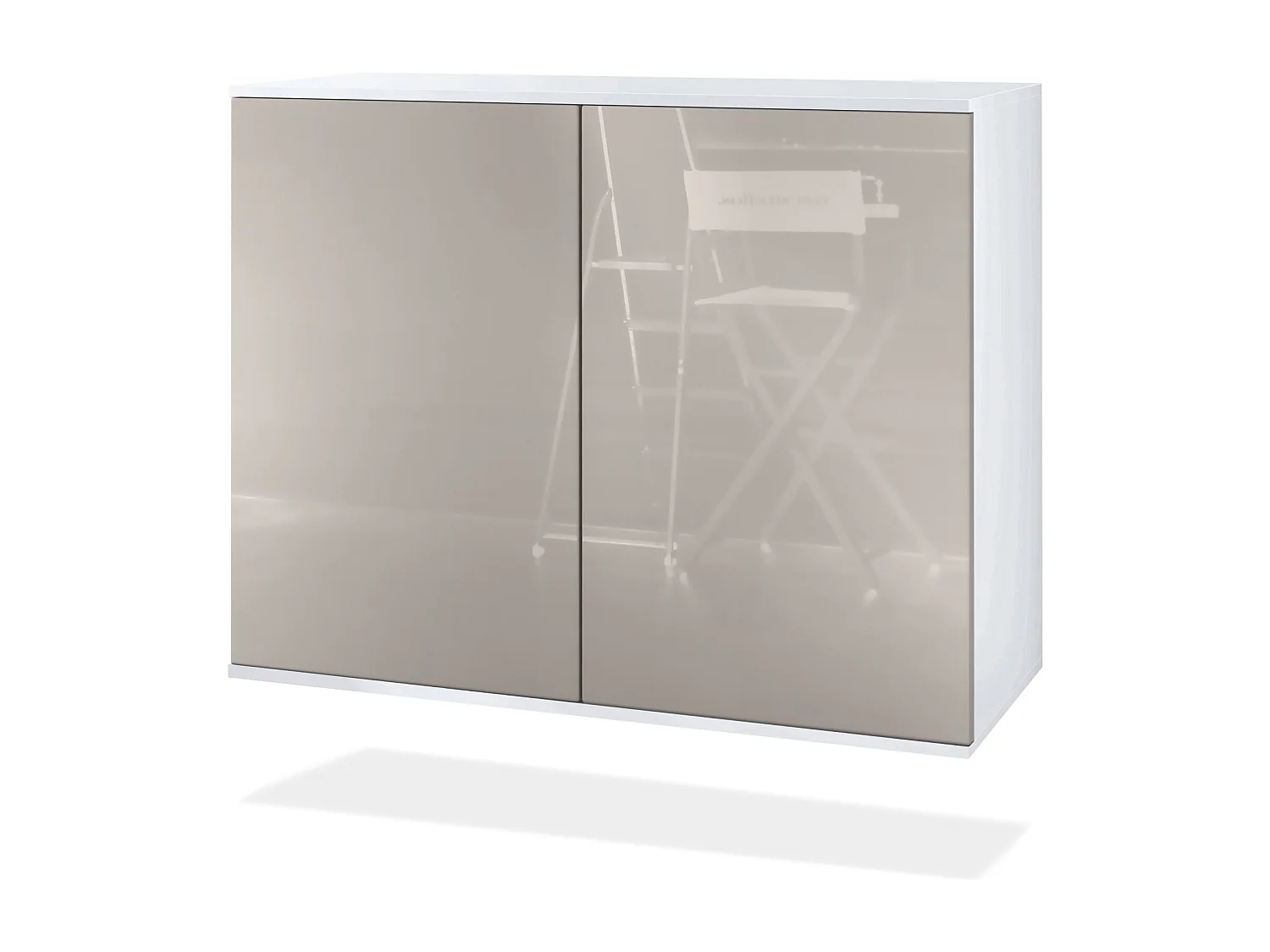 Credenza Skadu V3, Mobile da Cucina Moderno con 2 Grandi Ante bianco opaco / grigio sabbia lucido (92,5 x 73.5 x 35)