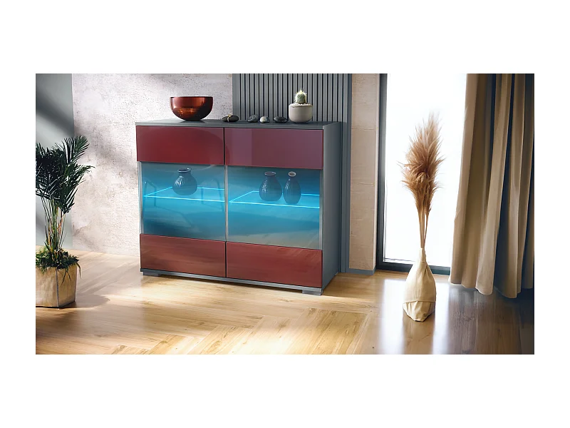 KOMMODE Bari Bordeaux Hochglanz