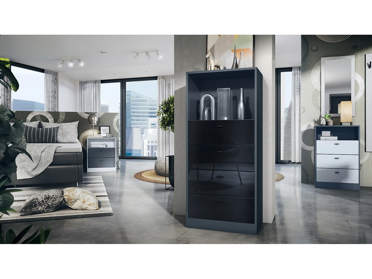 KOMMODE Pino Fronten in Schwarz Hochglanz