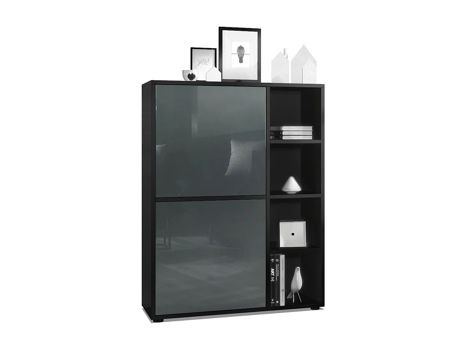 Credenza  Cuba 79 x 105,5 x 35,5 cm Credenza con 8 ripiani, Struttura in nero opaco / Ante in grigio lucido