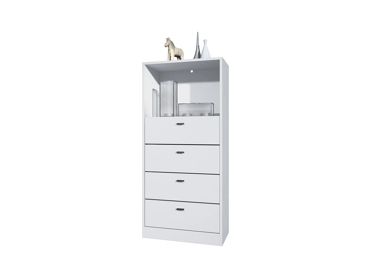 Commode Buffet Pino V3, avec 4 tiroirs & 1 compartiment ouvert, Anthracite mat/Blanc mat sans LED (56 x 125 x 36 cm)