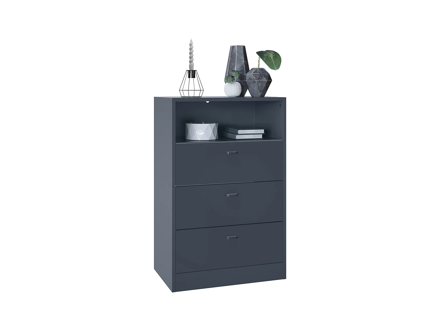 Commode Buffet Pino V2, avec 3 tiroirs & 1 compartiment ouvert, Anthracite mat /undefined sans LED (56 x 86,5 x 36 cm)