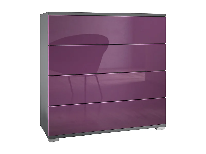 Commode  Pavos V3, Buffet avec 4 tiroirs anthracite mat/mûre haute brillance (76 x 76 x 35 cm)