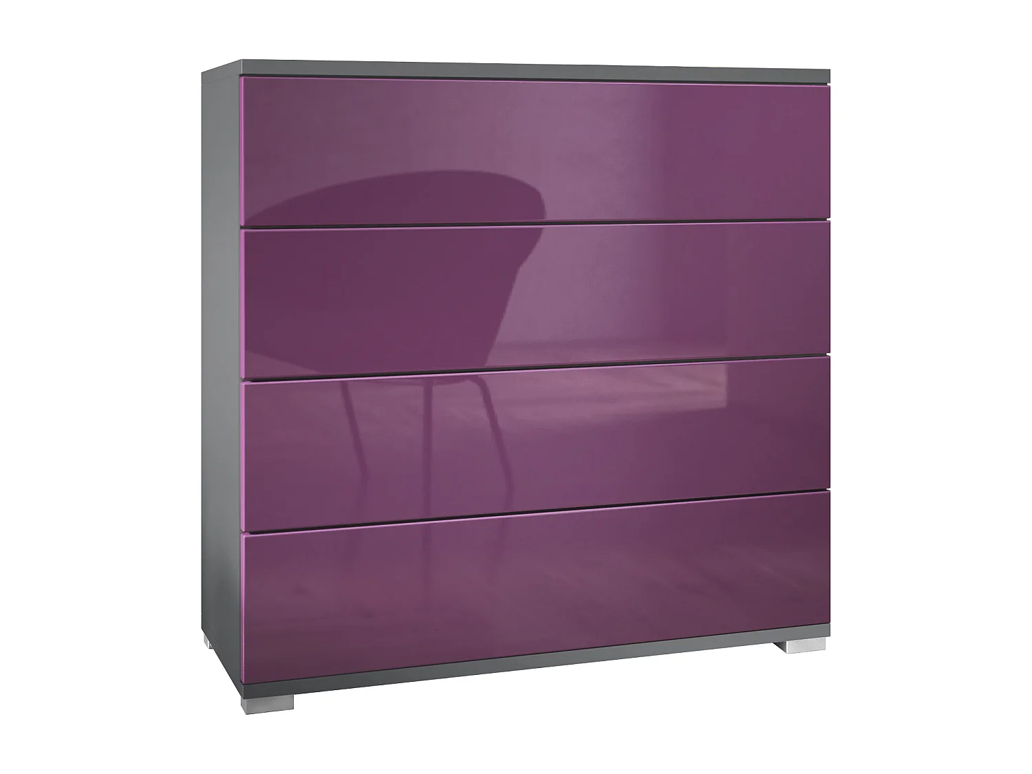 Commode  Pavos V3, Buffet avec 4 tiroirs anthracite mat/mûre haute brillance (76 x 76 x 35 cm)