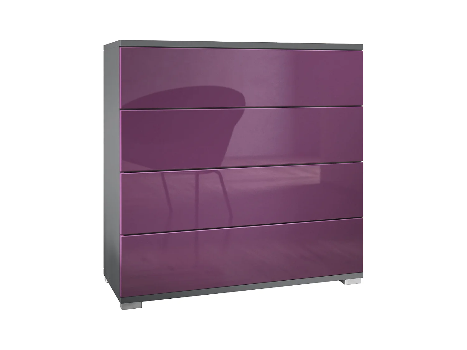 Commode  Pavos V3, Buffet avec 4 tiroirs anthracite mat/mûre haute brillance (76 x 76 x 35 cm)