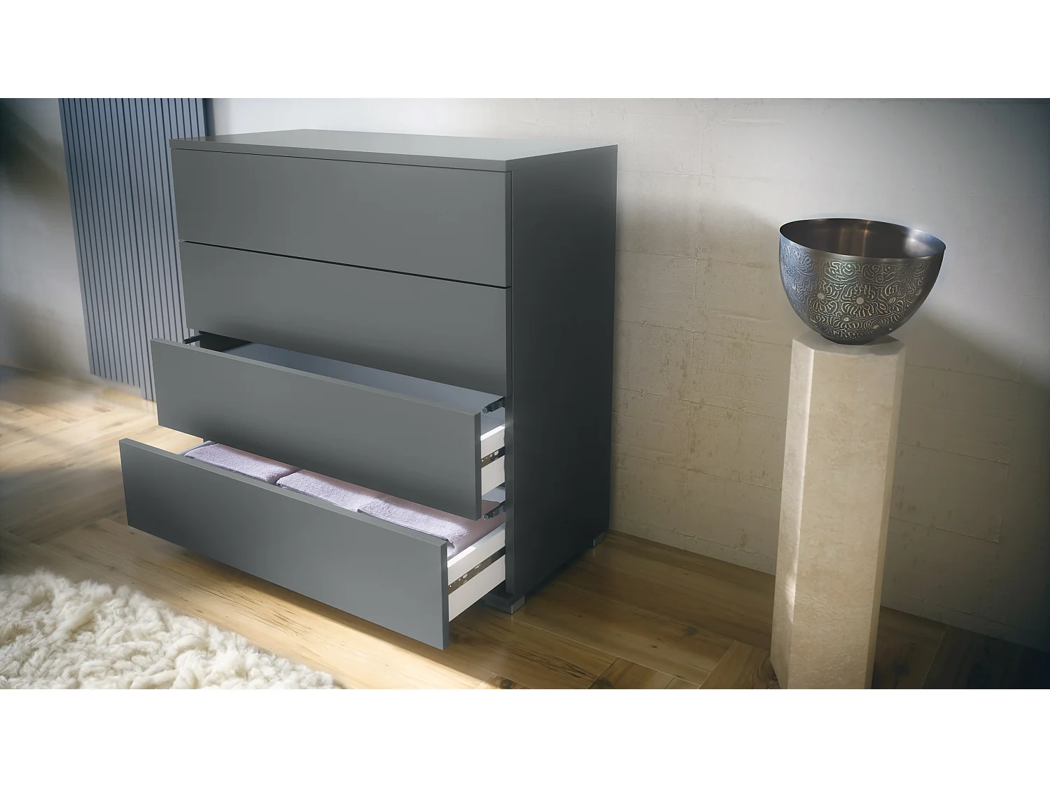 Vladon Cassettiera Pavos V3, Credenza con 4 cassetti antracite opaco /violetto porpora lucido (76 x 76 x 35 cm)