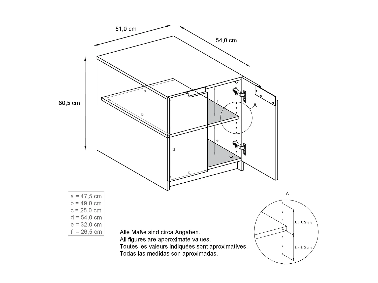 Mobiletto porta stampante Logan, armadietto schedario con 2 scomparti e 2 ante, cassa nero opaco, frontali rovere naturale, (51 x 60,5 x 54 cm)