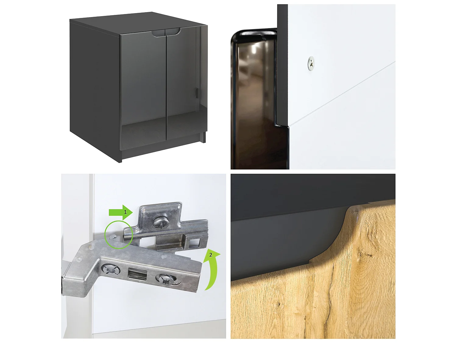 Mobiletto porta stampante Logan, armadietto schedario con 2 scomparti e 2 ante, cassa nero opaco, frontali rovere naturale, (51 x 60,5 x 54 cm)