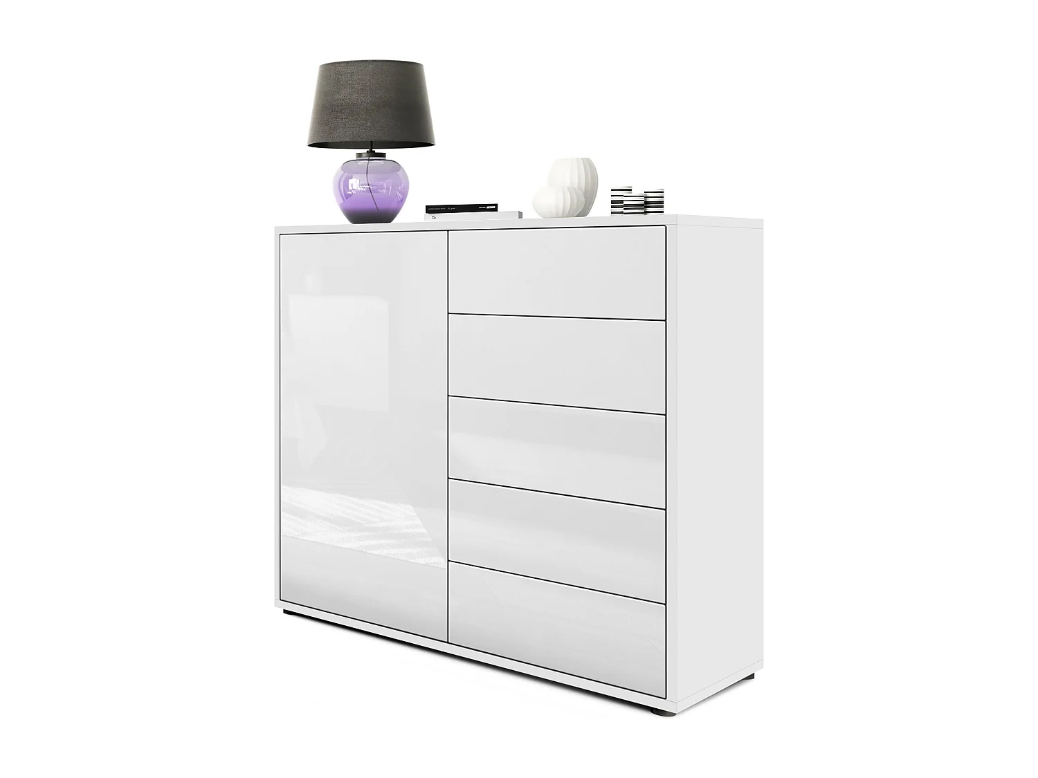 Madia  Ben V2, mobile con 1 anta e 5 cassetti, bianco opaco/bianco lucido (79 x 74 x 36 cm)