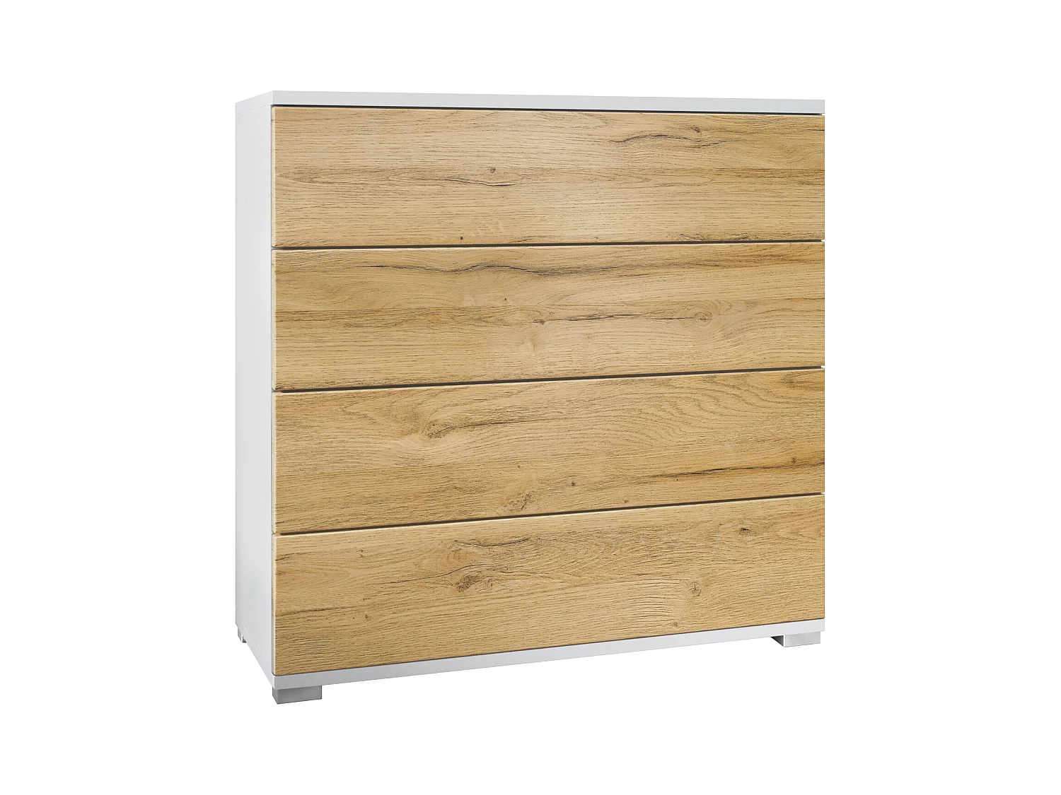 Commode  Pavos V3, Buffet avec 4 tiroirs blanc mat/chêne nature (76 x 76 x 35 cm)