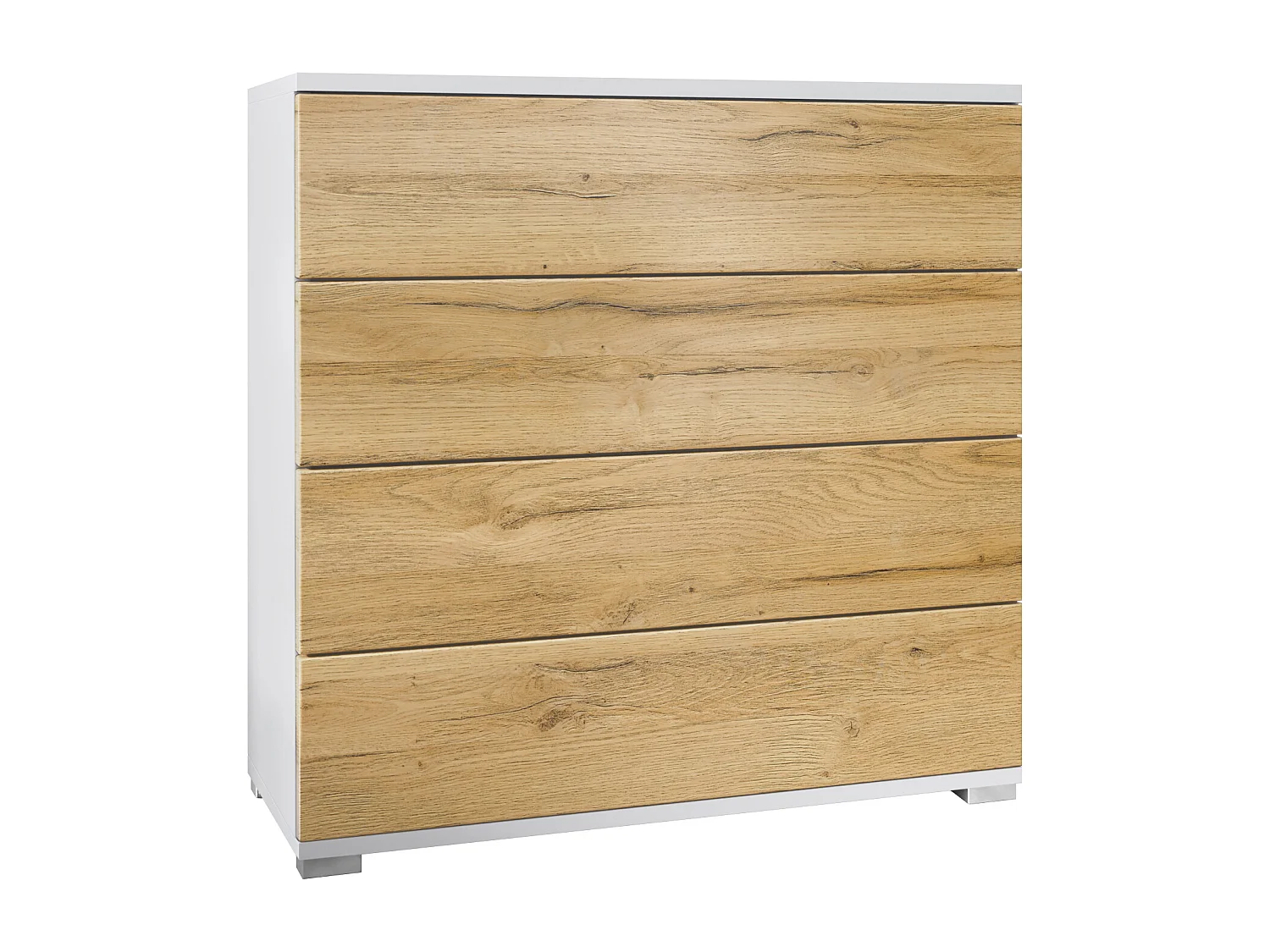 Vladon Cassettiera Pavos V3, Credenza con 4 cassetti bianco opaco/rovere naturale (76 x 76 x 35 cm)