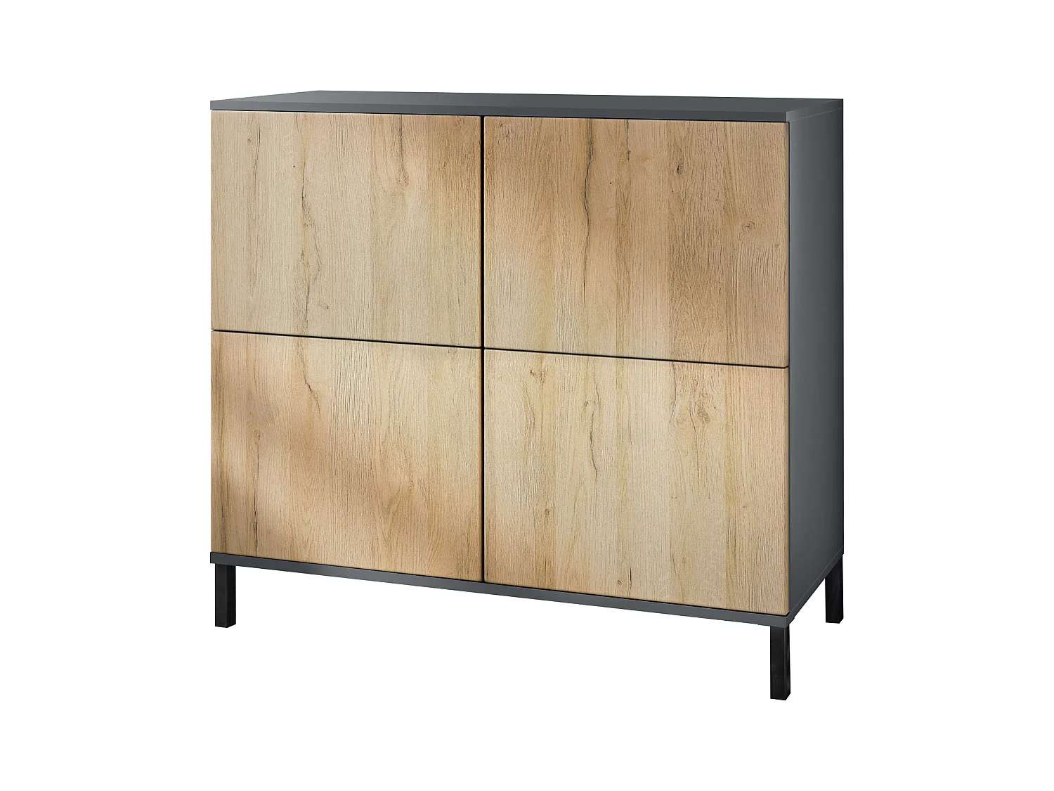 Buffet Rova V3 – Meuble de cuisine moderne avec 4 portes Push-to-Open anthracite mat / chêne nature (92,5 x 83.5 x 35)