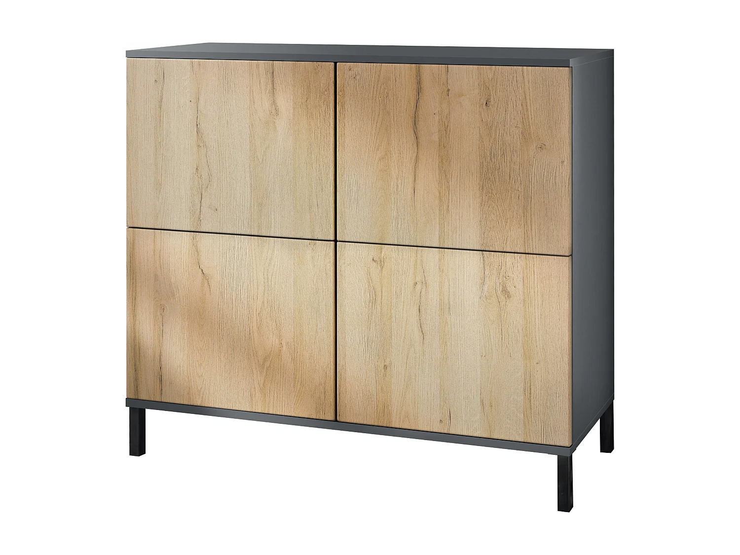 Credenza Rova V3 – Mobile da cucina moderno con 4 ante Push-to-Open antracite opaco  / rovere naturale (92,5 x 83.5 x 35)