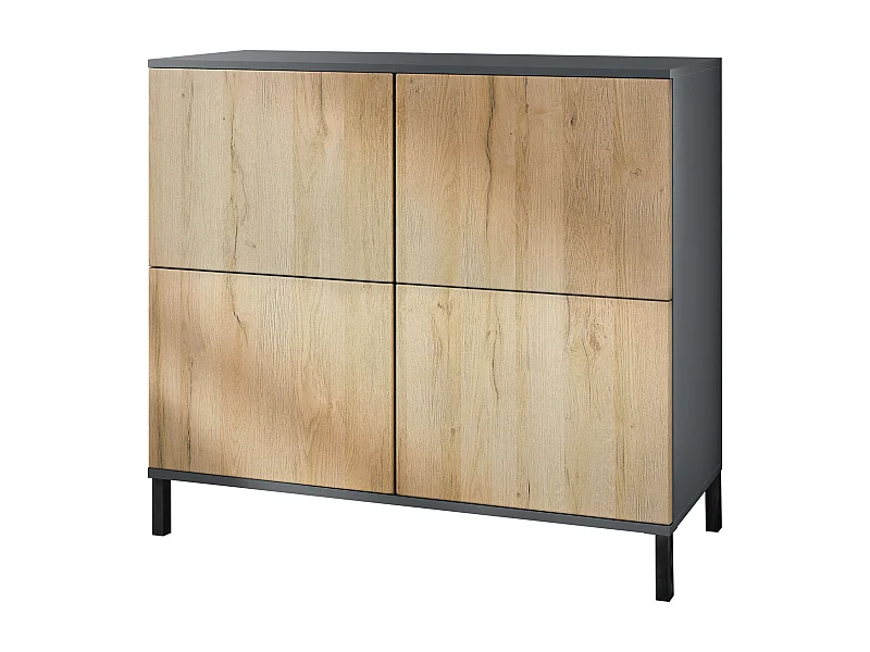 Credenza Rova V3 – Mobile da cucina moderno con 4 ante Push-to-Open antracite opaco  / rovere naturale (92,5 x 83.5 x 35)