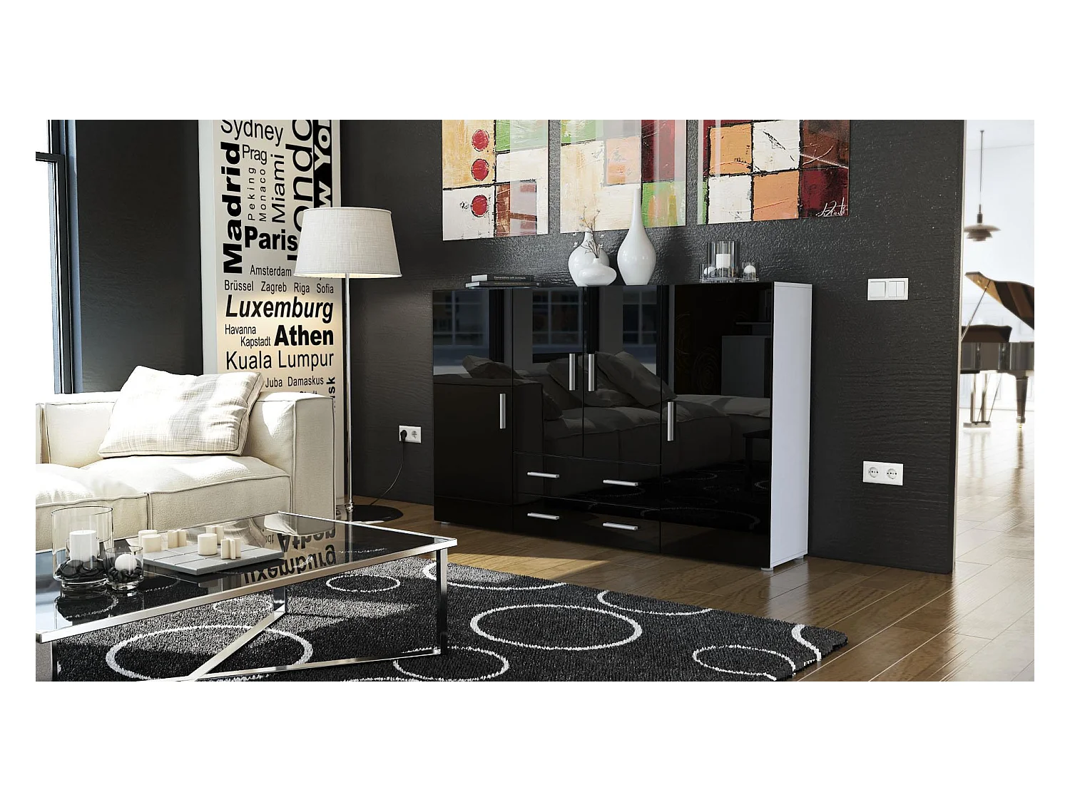 HIGHBOARD Nora Front in Schwarz Hochglanz