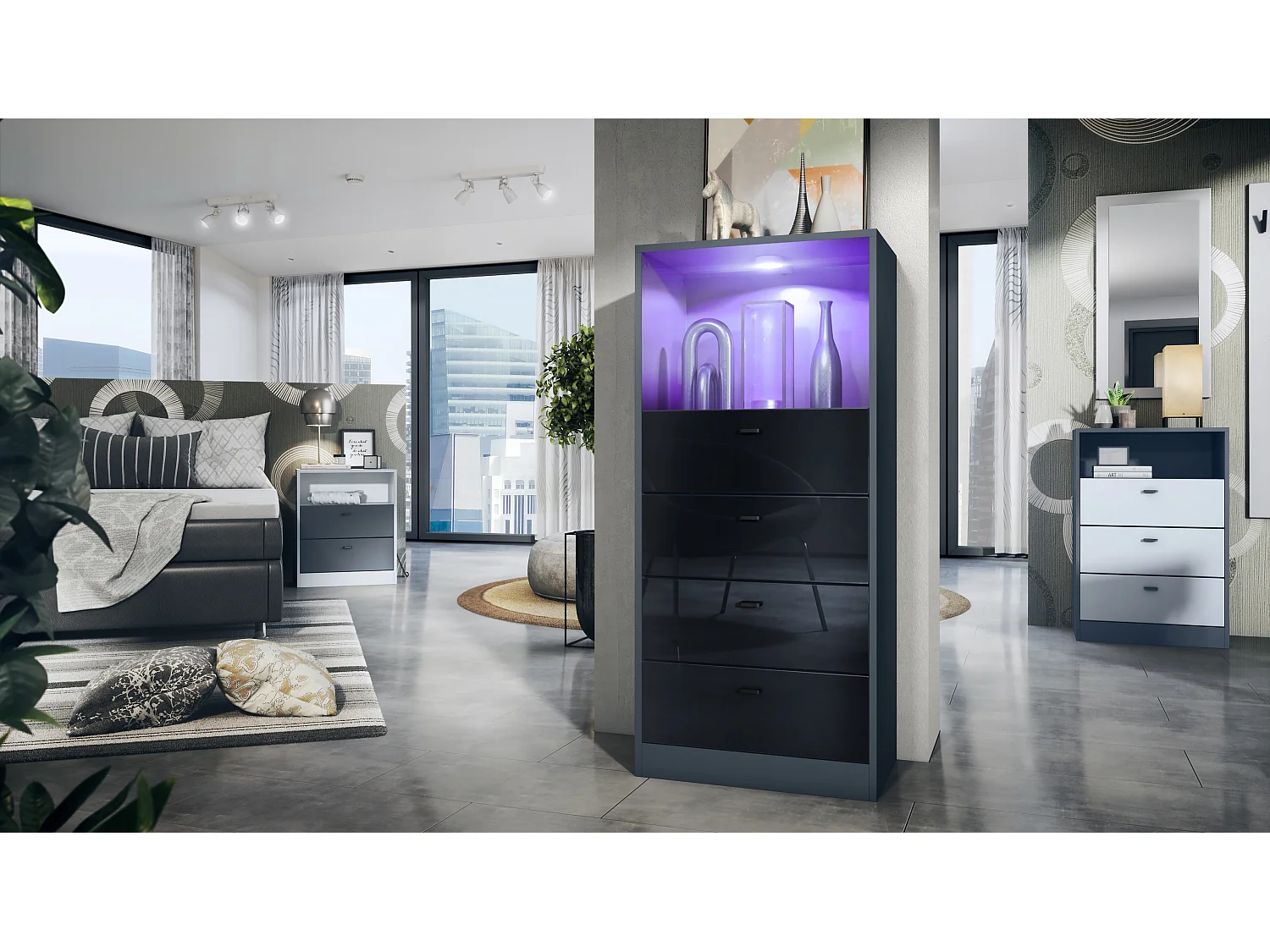 KOMMODE Pino Fronten in Schwarz Hochglanz