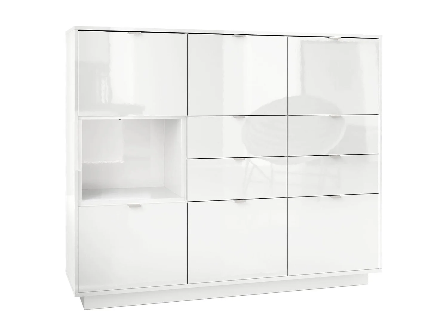 Credenza Metro V2, struttura in bianco lucido / frontale in bianco lucido con inserto in bianco lucido
