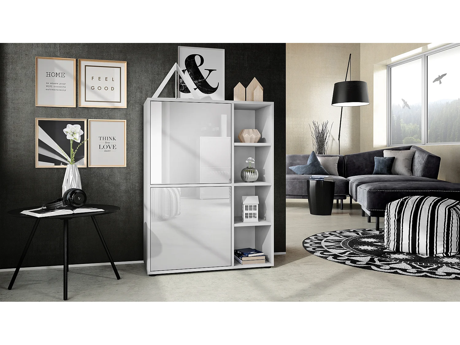 Credenza  Cuba 79 x 105,5 x 35,5 cm Credenza con 8 ripiani, struttura in bianco opaco / Ante in bianco opaco