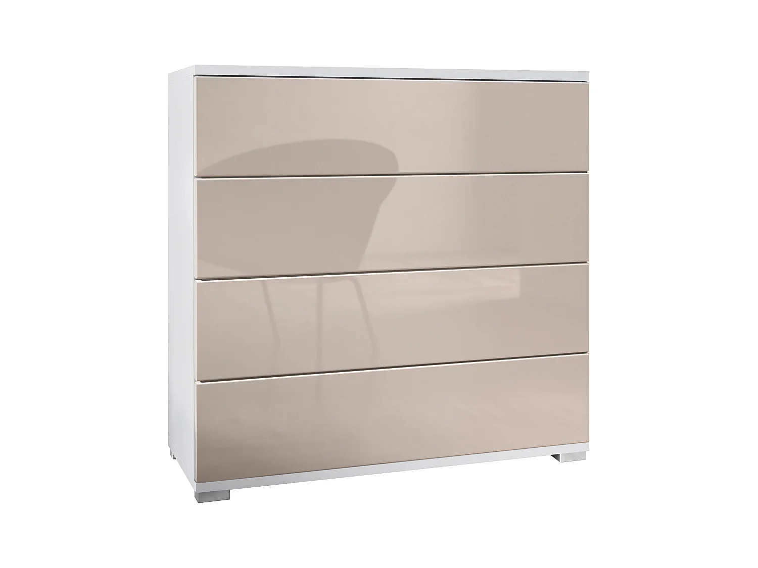 Commode  Pavos V3, Buffet avec 4 tiroirs blanc mat/gris sable haute brillance (76 x 76 x 35 cm)