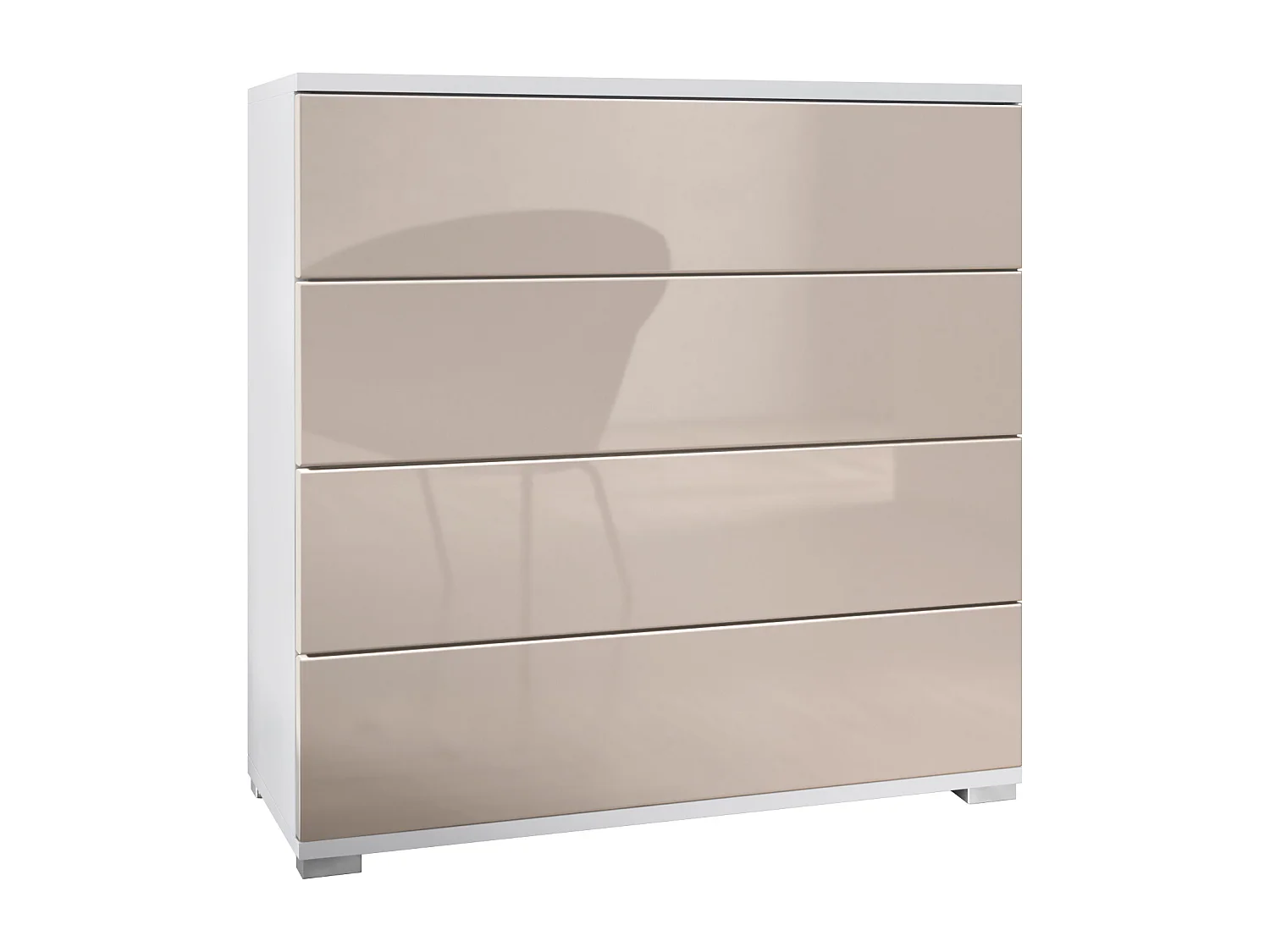 Vladon Cassettiera Pavos V3, Credenza con 4 cassetti bianco opaco/grigio sabbia lucido (76 x 76 x 35 cm)