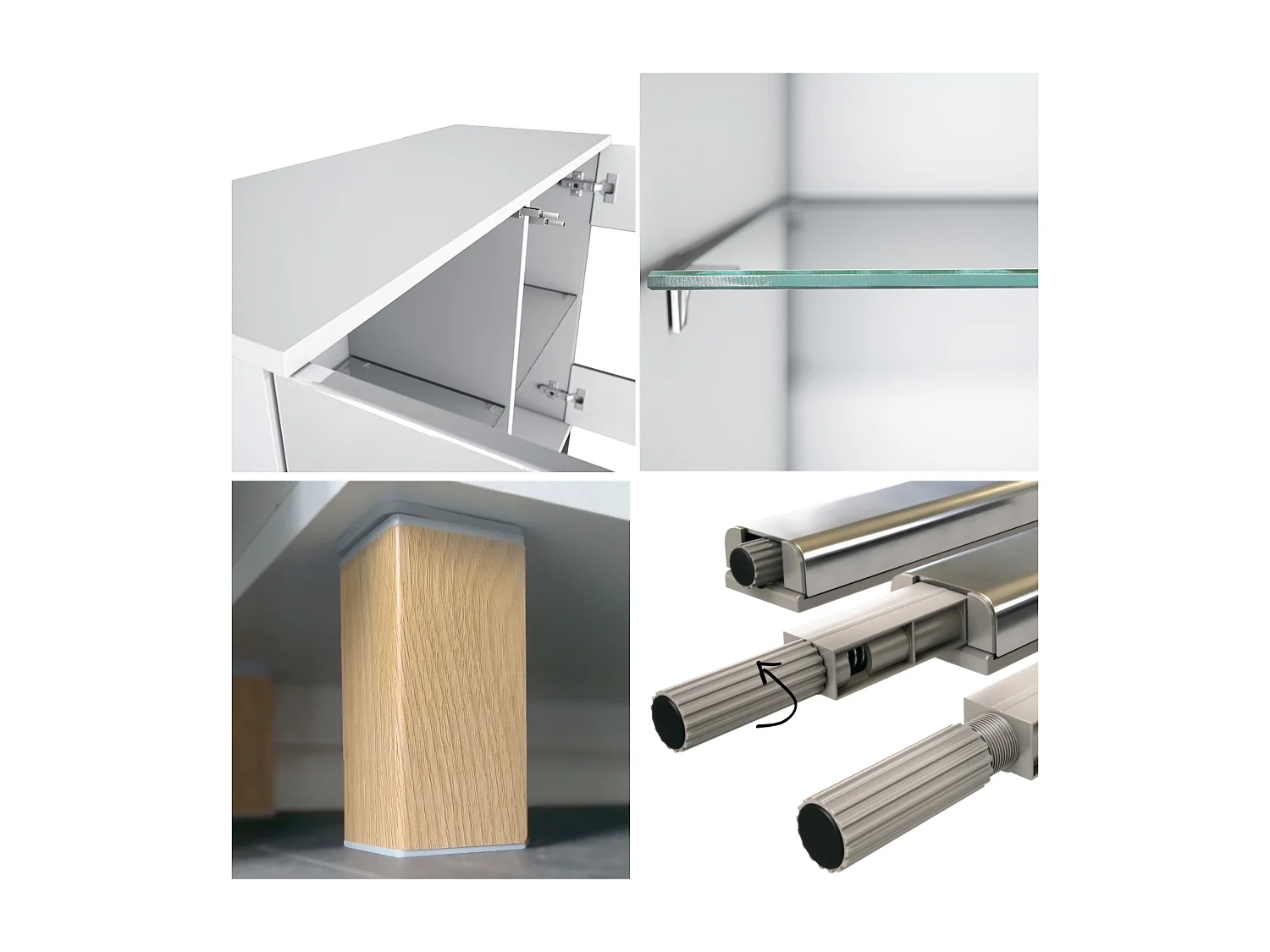 Cassettiera Bari V3 Edizione Legno, Mobile da cucina moderno con 2 grandi ante in vetro incl. illuminazione RGB bianco opaco / rovere naturale (92,5 x 84,5 x 35)