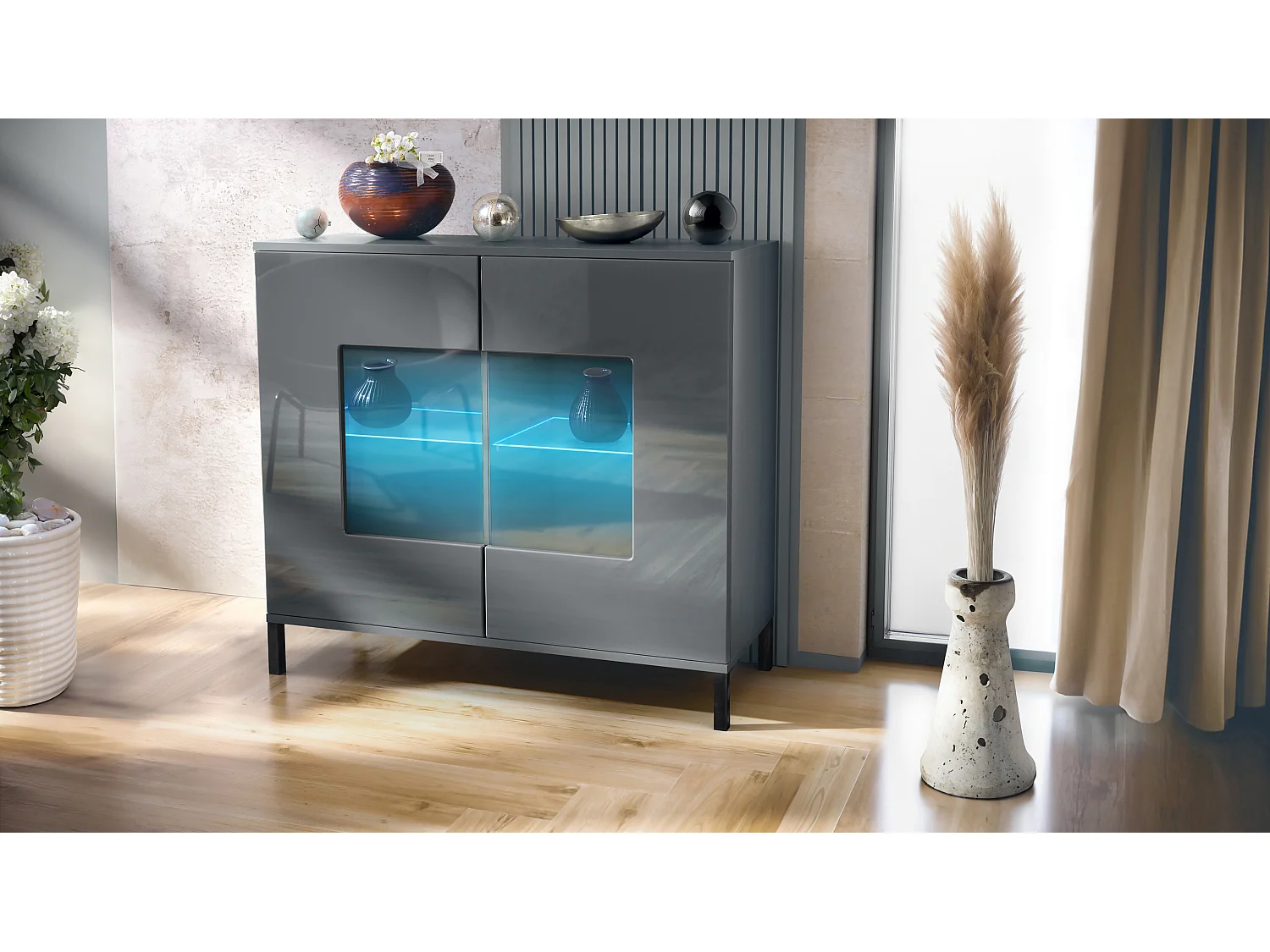 KOMMODE Grömitz Grau Hochglanz