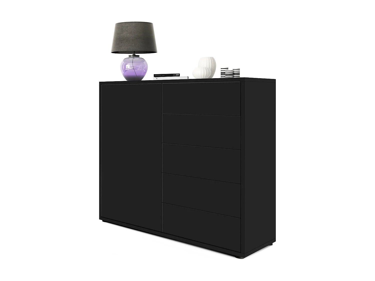 Ben V2 Credenza, mobile con 1 anta e 5 cassetti, nero opaco/nero opaco (79 x 74 x 36 cm)